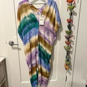 Zara Green and Purple Tie-Dye Dress, NWT, XS-S